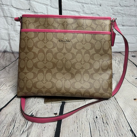 Coach Handbags - Coach Signature Logo Brown/Pink Crossbody Bag no. A1677 F34938